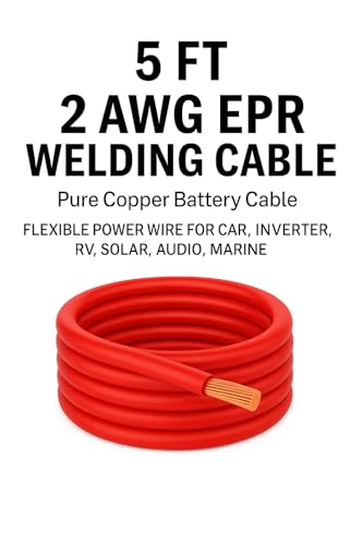 2 AWG EPR Welding Cable, Pure Copper Battery Cable, Flexible Power Wire for Car, Inverter, RV, Solar, Audio, Marine Applications, Black and Red (5 FT RED, 2 AWG) - color: 5 FT RED