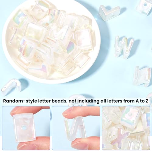 Random 50Pcs 21mm Big Alphabet Shaped Beads Rainbow Letter Beads with Large Hole Iridescent Opaque Clear AB Acrylic Spacer Loose Charm Bead for Jewelry Making Necklaces Bracelets DIY Crafts - style: Style 1