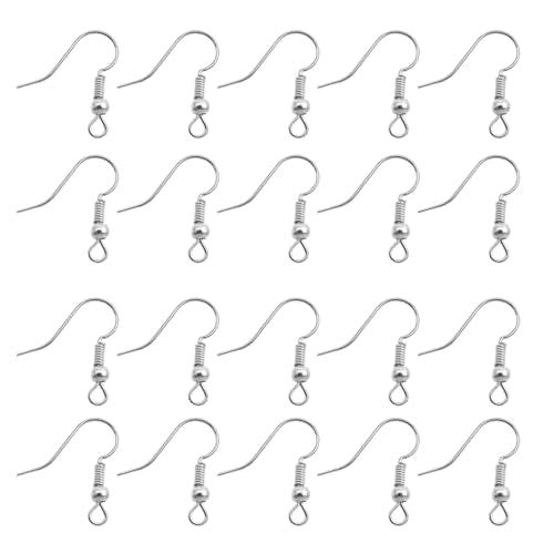 TOAOB 100pcs Earring Hooks Hypoallergenic French Ear Wires with Ball and Coil 18mm Silver Tone Fish Hook Earrings Making Supplies for DIY Jewelry Making - color: Silver