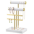 Bracelet Holder Jewelry Organizer Display - 3 Tier T Bar Velvet Stand, Black Jewelry Storage for Bracelet, Necklaces, Earrings, Rings, Watches - color: White