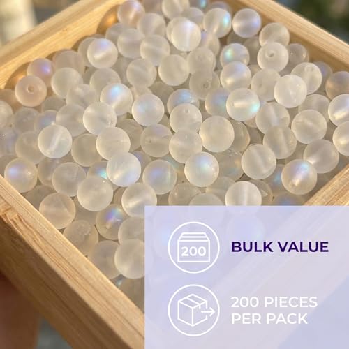 200Pcs Clear Matte Crystal Glass Beads, 4mm Aurora Mermaid Style for DIY Jewelry Making, Necklace Bracelet Earring Crafts