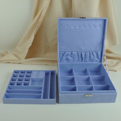 Jewelry Boxes 10 x 10 Inches 2-layer Handle Necklace Holder Organizer Jewellery Women Rings Storage Display Girls Earrings Case Lockable Jewelry Tray GY641 (Lavender) - color: Lavender