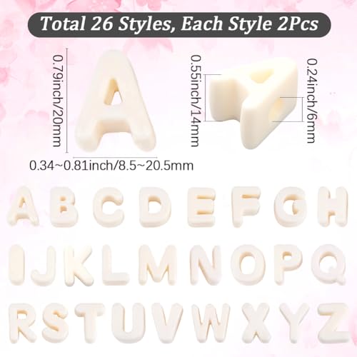 52Pcs A to Z Large Letter Beads White Alphabet Shaped Beads with Large Hole Acrylic Opaque 26 Capital Letters Chunky Initial Alphabet Loose Spacer for Jewelry Making Keychains Phone Chains - style: Style 5