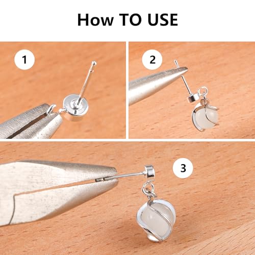 12Pcs Flat Sterling Silver Post with Earring Hook, 3/4/5mm Ear Studs with Loop Hypoallergenic 925 Sterling Silver Earrings Findings Dangle Studs Posts Butterfly Backs Supplies Jewelry Making Set - color: Flat_Silver