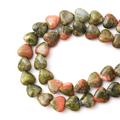 10mm Natural Unakite Stone Beads Heart Shape DIY Loose Gemstone Energy Healing Crystal Charms for Jewelry Making Handmade - color: Unakite