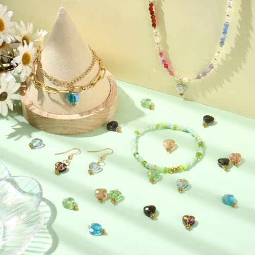 Ipotkitt 100 Pcs Electroplate Glass Beads Faceted Crystal Charms Colorful Heart Dangle Charms for DIY Earring Necklace Bracelets Jewelry Making - color: 100pcs-Faceted Glass Charms-15x9x5.5mm