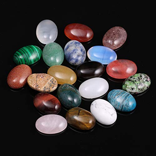 CAB Cabochon Natural Stone Beads for Jewelry Making - Oval, Random Color, Crystal Quartz - Size 13x18 mm, 20 Pieces - size: 13x18mm