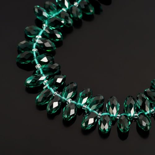 200pcs Czech 12mm Faceted Teardrop Briolette Crystal Glass Loose Beads Pendant Drop Spacer Bulk Emerald Green for DIY Jewelry Making CCT2-24 - color: Emerald Green, size: 12x6mm - 200pcs