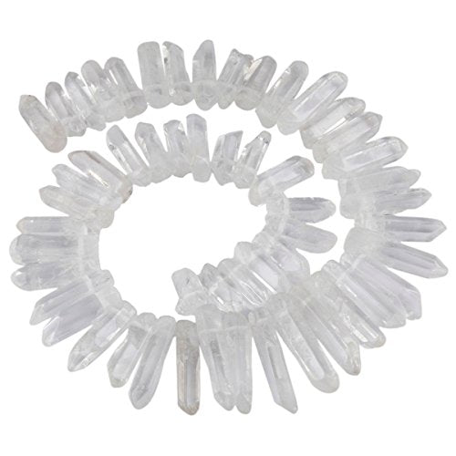 SUNYIK Natural Rock Quartz Crystal Points Quartz Polished Sticks Spikes Point Beads 15 inch Strand Drilled - color: Natural Rock Quartz(Polished), size: 0.5"-1.6"