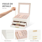 Jewelry Organizer Box with Glass Lid, Women Jewelry Box White Jewelry Case 3-Layer with 2 Drawers, Jewelry Organizer Jewelry Box, Glass Lid White - color: A Glass Lid White