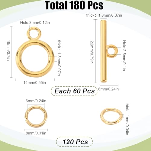 1 Box 60 Sets Toggle Clasps Ring and Bar Clasp Gold & 120Pcs Brass Open Jump Rings OT Toggle T-Bar Connectors Findings for Jewelry Making Supply DIY Crafts Necklace Bracelet Supplies - style: Style 1