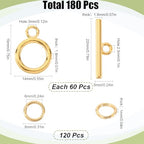 1 Box 60 Sets Toggle Clasps Ring and Bar Clasp Gold & 120Pcs Brass Open Jump Rings OT Toggle T-Bar Connectors Findings for Jewelry Making Supply DIY Crafts Necklace Bracelet Supplies - style: Style 1