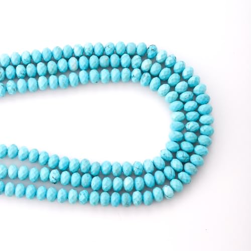 Faceted 4x6mm Natural Turquoise Stone Rondelle Spacer Gemstone Beads Loose Semi Gemstone Beads for Jewelry Making - color: Turquoise