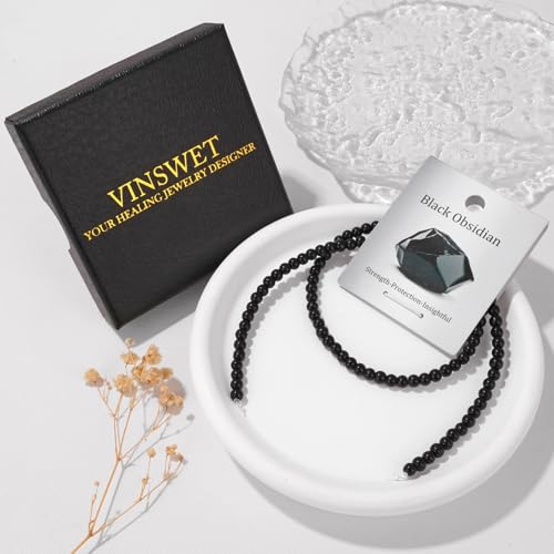Vinswet 90pcs 4mm Black Obsidian Natural Stone Beads Round Genuine Real Stone Beading Loose Gemstones DIY Smooth Bead for Bracelet Necklace Earrings Jewelry Making - color: Black Obsidian, size: 4mm