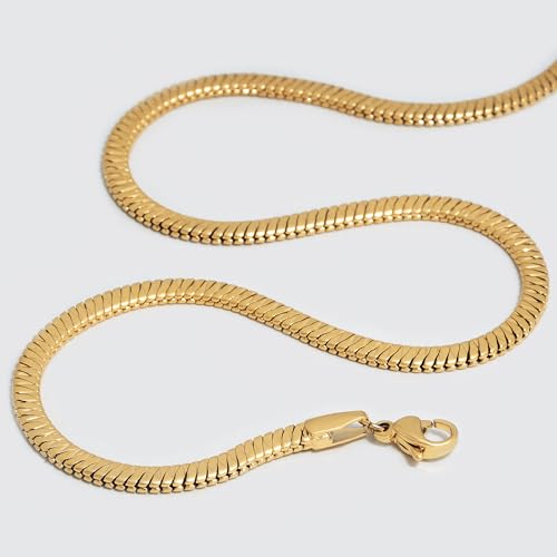 Dremmy Studios Dainty Gold Choker Necklace for Women 14K Gold Plated Coin Disc Figaro Layered Beaded Flat Mariner Sideways Cross Wishbone Link Clavicle Necklaces - style: 3.0mm Snake Chain