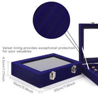 Coobbar 7-Row Royal Blue Ring & Earring Organizer, Transparent Lid Jewelry Box, Luxury Lockable Holder, 2-Pack Jewelry Tray Display for Shows, Countertop Storage Case