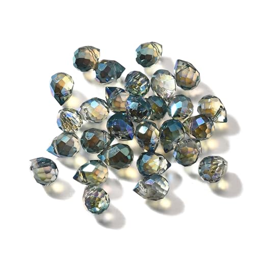 100pcs Dark Slate Gray Glass Teardrop Beads Charm Water Drop Faceted AB Color Plated Bead Top Drilled Sparkly Prisms Chandelier Dangle Charms for DIY Earrings Necklace Bracelet Jewelry Craft 10.5x8mm - color: Dark Slate Gray