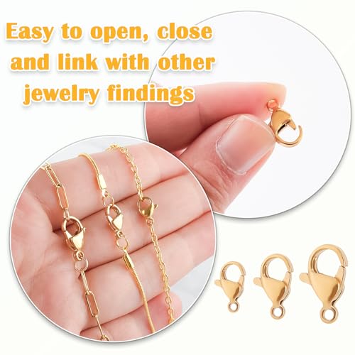 120Pcs 12mm Stainless Steel Lobster Clasps Gold Plated Lobster Claw Clasps Fasteners Hooks for DIY Necklace Bracelet Jewelry Making - color: Gold plated, size: 12mm