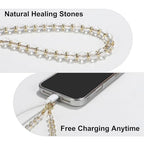 TEAMOLA Natural Stone Phone Charm, Handmade Crystal Cellphone Chain for Universal, Beaded Healing Anti Theft Phone Wrist Strap with Tether Tab, Clear Quartz - color: Clear