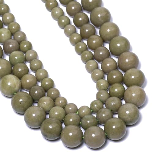 Stone Beads, 45pcs Olive Green Jades, 8mm Round Loose Beads for Jewelry Making, Bracelets, with Bag, String & Card - color: Olive Green Jades, size: 8mm