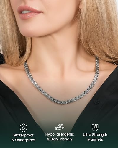 MagnetRX Titanium Magnetic Necklace – Ultra Strength Magnetic Necklaces for Men & Women – Effective Titanium Necklace with 62 Magnets (Silver, 22 Inches) - color: Silver, size: 22 Inch (Pack of 1)