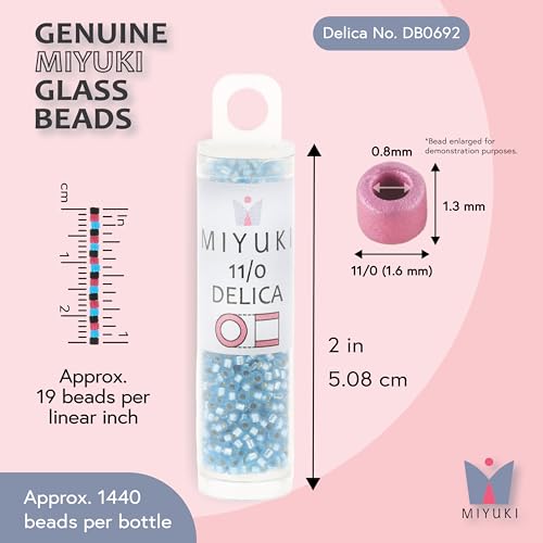 Miyuki Delica Seed Beads – Size 11/0 (1.6 mm), DB0692, Semi Matte Silver Lined Sky Dyed Blue, 7.2 g, Approx. 1440 Beads, Made in Japan - color: DB0692 - Semi Matte Silver Lined Sky Dyed Blue