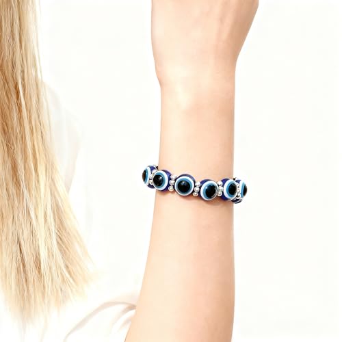 Handmade 8mm Beaded Bracelets For Men Protection Bracelet For Women Chakra Feng Shui Stretchy Handmade Lucky Money Stretchy Crystal Bracelets Best Gifts - color: Evil eyes 2PCS