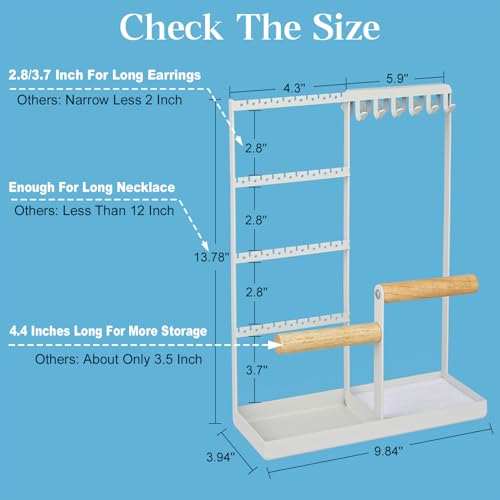 Jewelry Organizer Stand, Jewelry Holder Tree and Storage, Super Large Capacity, 72 Earring Holes, 12 Necklace Hooks, 20 Rings Slot, 2 Bracelet Bars, Assemble Not Required, Size 3.94*9.84*13.78 Inch