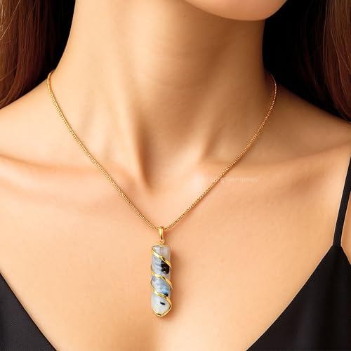 Amazing Gemstone Moonstone Necklace for Women - Premium Rainbow Moonstone Crystals Necklace for Women - Jewelry to bring Balance, Harmony, Creativity, Endurance and Inner Confidence. - color: Rainbow Moonstone - Gold