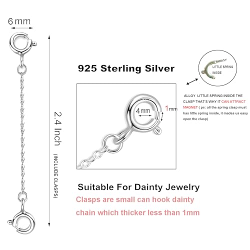 Necklace Extender Sterling Silver for Women 925 Bracelet Safety Security Extension Chain for Dainty Jewelry 2.4" Length - color: silver/2.4"