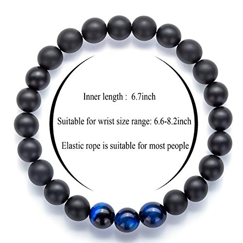 Hamoery Men Women 8mm Tiger Eye Stone Beads Bracelet Elastic Natural Stone Yoga Bracelet Bangle - color: set6