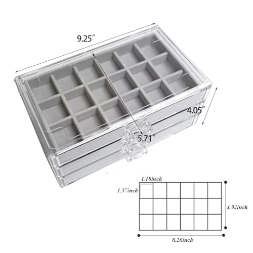 YUFONG Earring Organizer Box Acrylic Jewelry Organizer with 3 Drawers 54 Adjustable Grids Clear Stackable Earring Holder Velvet Trays Ring Display Case for Women Girls (Gray) - color: Gray