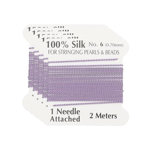 PATIKIL Silk Cord Thread, 5 Pcs Pure Silk Beading Thread Cord Size 0.6 mm with The Knotting Pearls Needle Attached, Light Purple - color: Light Purple