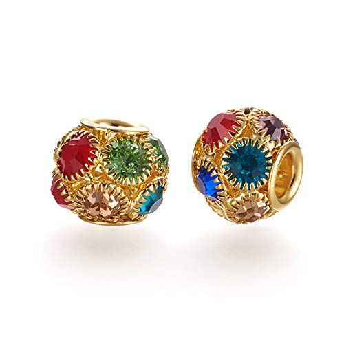 Craftdady 30Pcs 12mm Colorful Rhinestone Rondelle Spacer Beads Golden Disco Ball Loose Beads for Jewelry Making Hole:3mm - color: Golden&Colorful-12x10mm