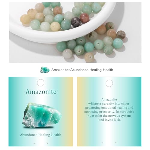 Vinswet 60pcs 6mm Amazonite Natural Stone Beads Round Genuine Real Stone Beading Loose Gemstones DIY Smooth Bead for Bracelet Necklace Earrings Jewelry Making - color: Amazonite, size: 6mm