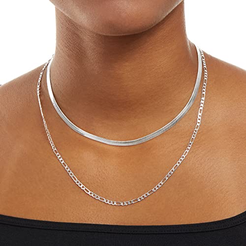 Amazon Essentials 14k Gold or Sterling Silver Plated Figaro Chain Necklace - color: Silver, size: 20", style: 4 mm