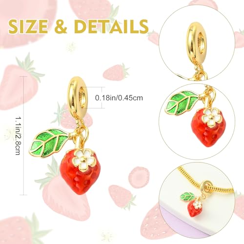 Charms for Jewelry Making Real 18K Gold Plated Dangle Charms Large Hole European Brass Pendant for Bracelet Necklace Women Gift - style: Strawberry
