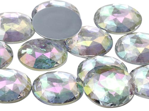 25mm Crystal Clear AB H702 Flat Back Round Acrylic Rhinestones Plastic Circle Gems for Costume Making Cosplay Jewels Pro Grade Embelishments - 20 Pieces (Crystal AB) - color: Crystal AB H702