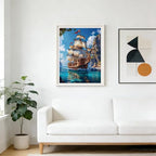 MOMDEDP 5D Diamond Painting Art Kit for Adults, Sailing Ship at Sea, Fantastic Landscapes DIY Full Drill Dots Gem Art Paint for Home Wall Decor 12 x 16 Inch