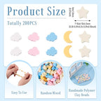 200Pcs Polymer Clay Beads Candy Moon Star Cloud Bead Colorful Slice Loose Spacer Beads for DIY Friendship Bracelet Necklace Earring Phone Strap Charm Keychain Jewelry Making - color: Mixed Color-Cloud