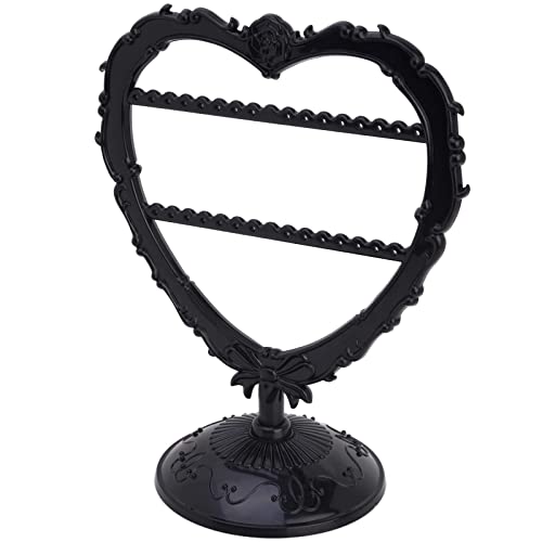 Cute Heart Earring Holder Small Jewelry Organizer Display Stand (Black)