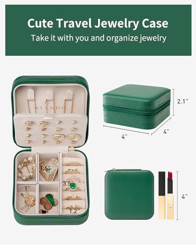 VLANDO Travel Jewelry Case, Small Travel Jewelry Organizer Box for Girls Women - Dark Green - color: Dark Green