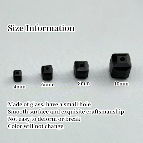 100pcs 6mm Crystal Glass Cube Beads Square Glass Beads Crystal Spacer Beads for Bracelets Necklace Earring DIY Jewelry Making Craft(Black) - color: Black, size: 6mm