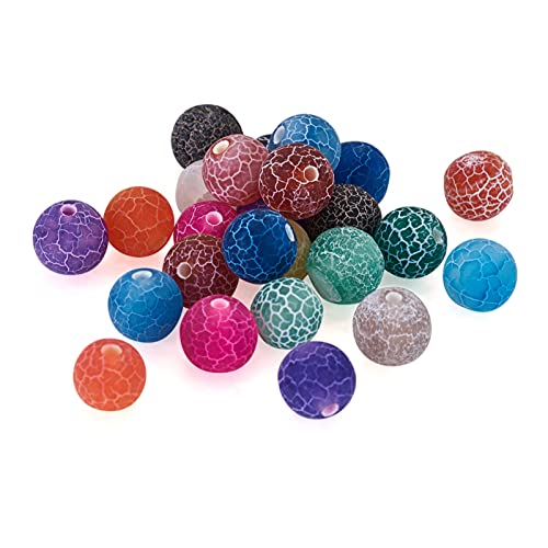 Craftdady 300pcs Natural Round Crackle Agate Beads 8mm Frosted Weathered Agate Gemstone Loose Beads for Bracelets Necklaces Earrings Jewelry Crafts Making, 15 Colors - color: 15 Colors Crackle Agate