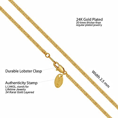 LIFETIME JEWELRY Crushed Herringbone Chain Necklaces for Women and Men 24k Gold Plated - color: Gold, size: 20 inches, style: 2.5mm