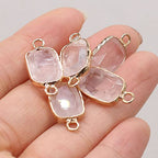 LE SKY 8 Pcs Natural Stone Pendant connectors rectabgle Mixed Crystal Stone Link Charms for Jewelry Making Necklace Accessories