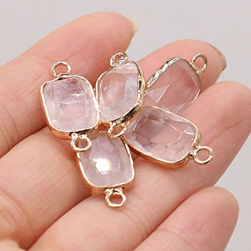LE SKY 8 Pcs Natural Stone Pendant connectors rectabgle Mixed Crystal Stone Link Charms for Jewelry Making Necklace Accessories