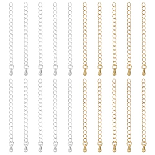 Beebeecraft 20Pcs 2 Colors Teardrop Chain Extender, 18K Gold & Sterling Silver Plated Bracelet Extender Chains Charm Extension Curb Chains Tails for Jewelry Making Necklaces DIY Crafts Supplies - color: Gold & Silver-teardrop