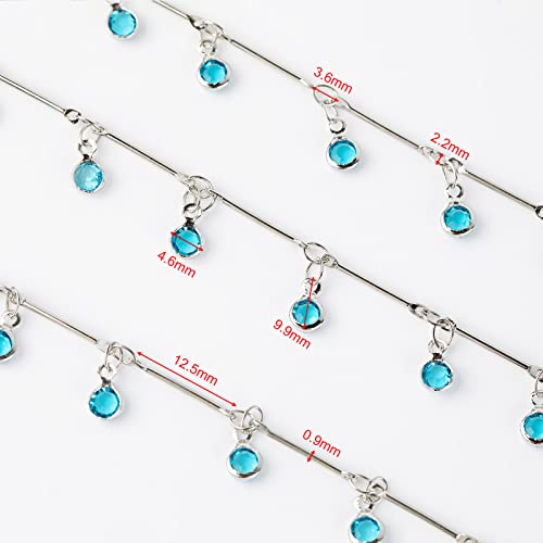 YOUBEIYEE Blue Glass Bead Chains for Jewelry Making, Dangle Crystal Silver Necklace Anklet DIY Chains Bulk with Open Jump Rings and Lobster Clasps - color: Blue Rhinestone