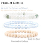 2/3-Pieces 4mm 6mm 8mm Natural Crystal Gemstone – Handmade Reiki Energy Healing Stretch Bracelets Jewelry for Yoga, Meditation, Unisex - color: 3 Pieces (Opalite&TianshanJade&WhiteFossilJasper), size: 6mm